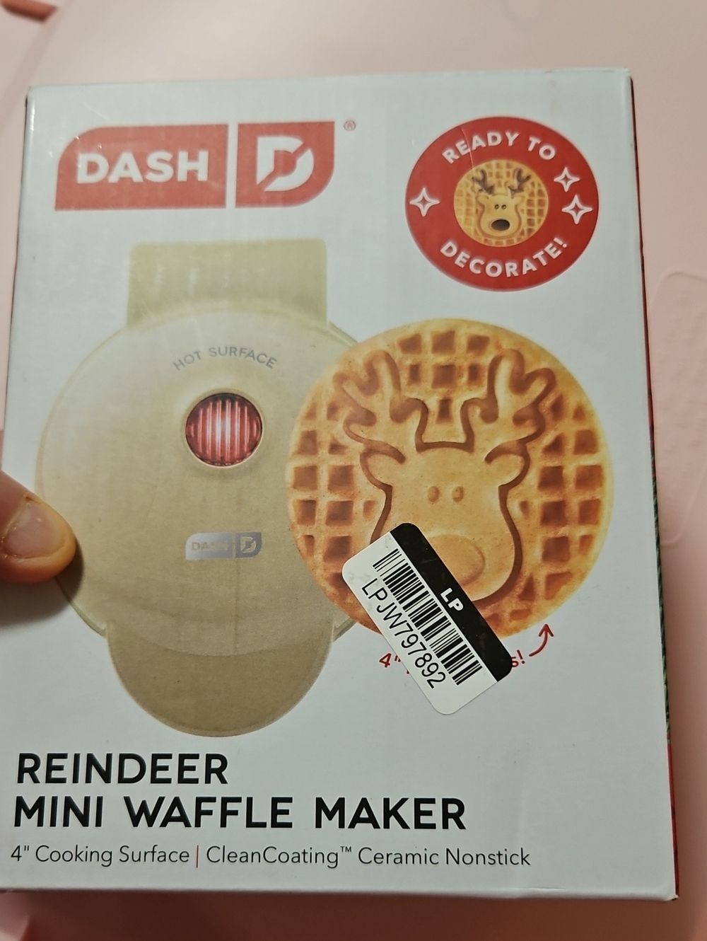 DASH REINDEER 4" MINI WAFFLE MAKER CUTE CHRISTMAS HOLIDAY New In box